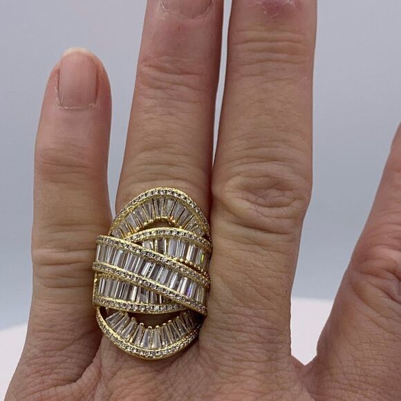 New earring, mirror gold tone, statement size, geometric, dramatic, native, boho - Picture 12 of 14